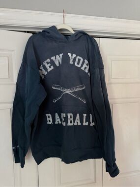 New York Baseball Graphic Hoodie - Navy Blue